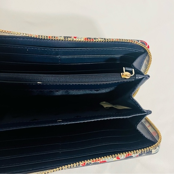 Kate Spade Blazer Blue Cameron Large Continental Micro Floral Wallet EUC Gold - Picture 5 of 8